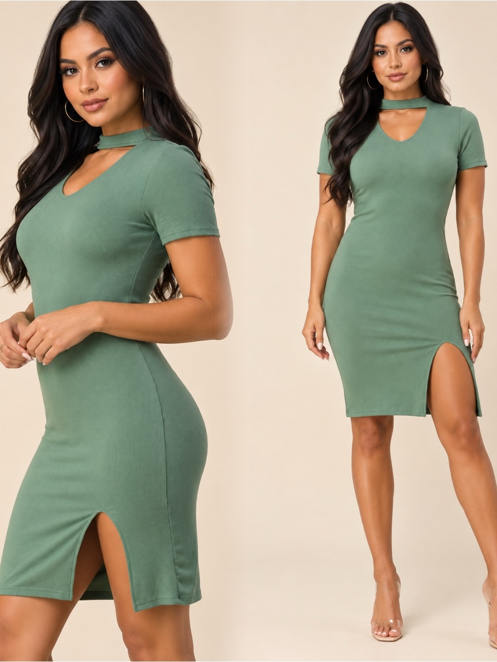 Elegant Green Keyhole Dress